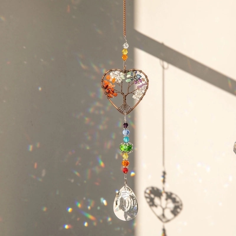 Heart-Shaped Tree of Life K9 Crystal Suncatcher Wind Chime Decor | Home Decor
