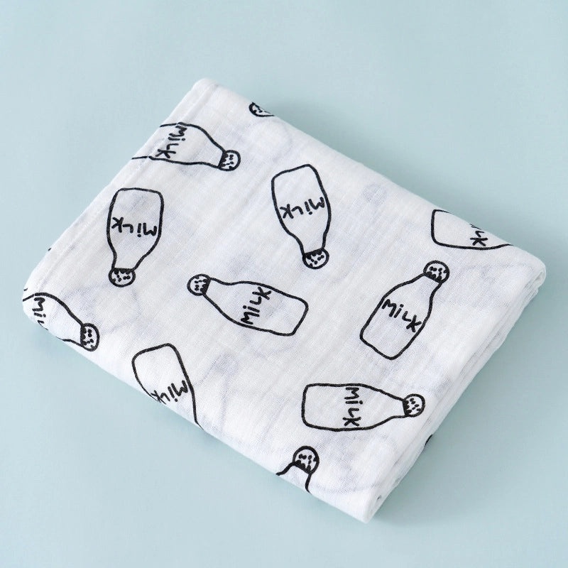 Double-layer Cotton Gauze Baby Swaddle Blanket Printed Bath Towel Sunshade Cart Cover|Baby Care Accessories