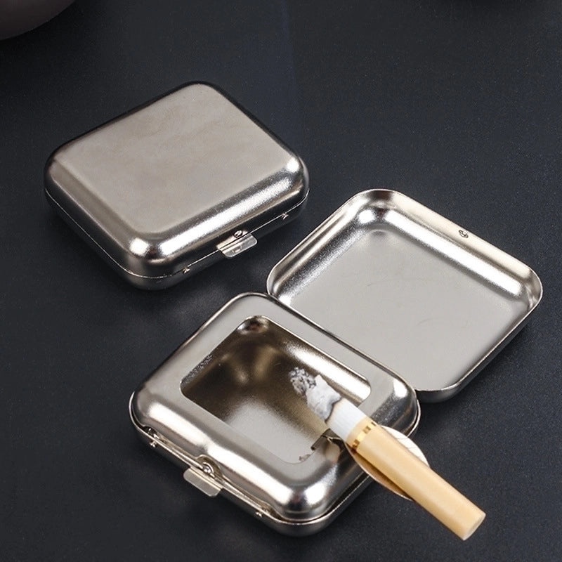 Portable Mini Stainless Steel Square Silver Ashtray|Smoking Accessories