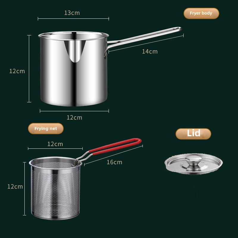 Japanese Style Mini Deep Fryer 304 Stainless Steel Gas Pot with Strainer Oil-saving Tempura Cooker | Kitchen Appliances