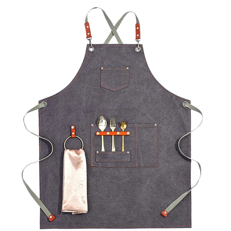 Custom Logo Brown Canvas Apron Thickened Overalls for Milk Tea Shop Barber Catering Baking | Kitchen & Dining Apparel