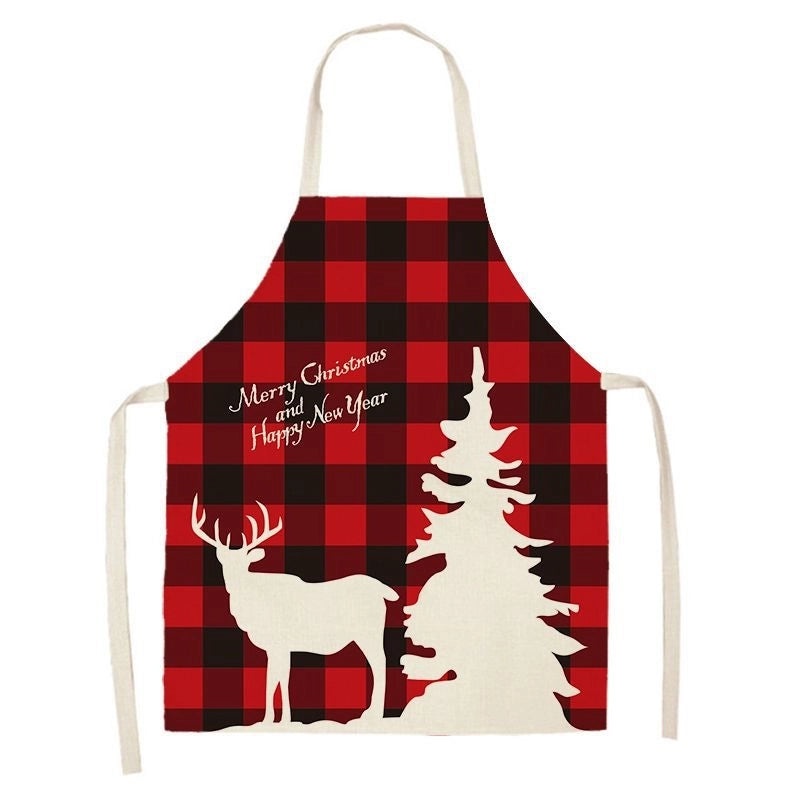 Christmas Santa Claus Stripe Snowflake Linen Apron Holiday Kitchen Accessory|Kitchen & Dining