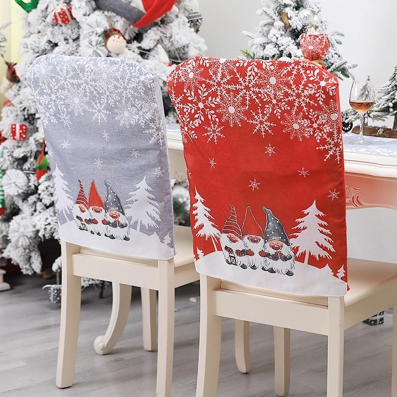 Christmas Cartoon Red Gray Chair Covers Set | Home Decor & Seasonal Accessories