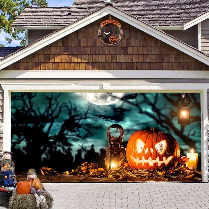 Halloween Pumpkin Hanging Banner Cloth Horror Garage Door Tapestry Decoration|Home Decor