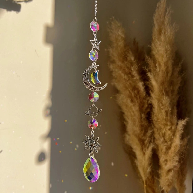 Sun Star Heart Crystal Suncatcher Wind Chime Wall Hanging | Home Decor Accessories