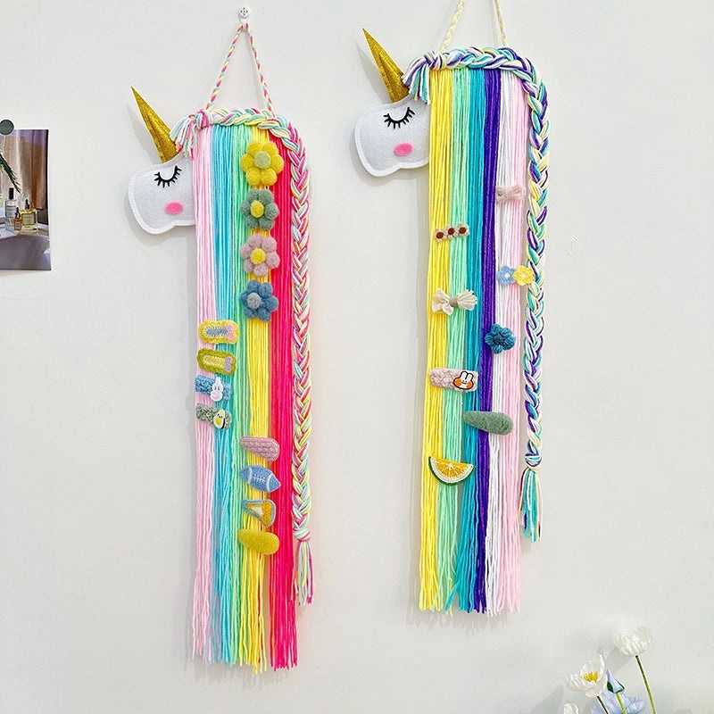 Kids Hairpin Organizer with Wall-Mounted Felt Animal Heads | Children's Room Hair Accessories Storage