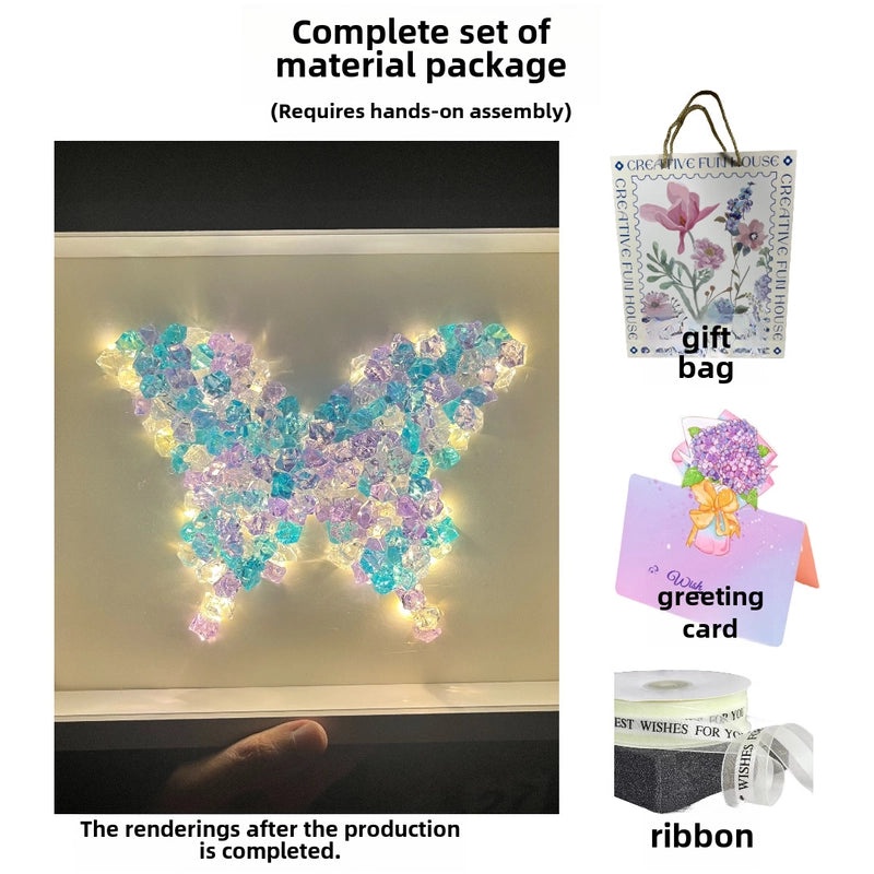 Moon Crystal Night Light with Butterfly Design Handmade DIY Birthday Gift|Home Decor Night Lights