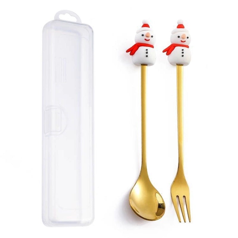 Festive Animal Santa Claus Stainless Steel Cutlery Set 2 Pieces|Kitchen & Dining Tableware