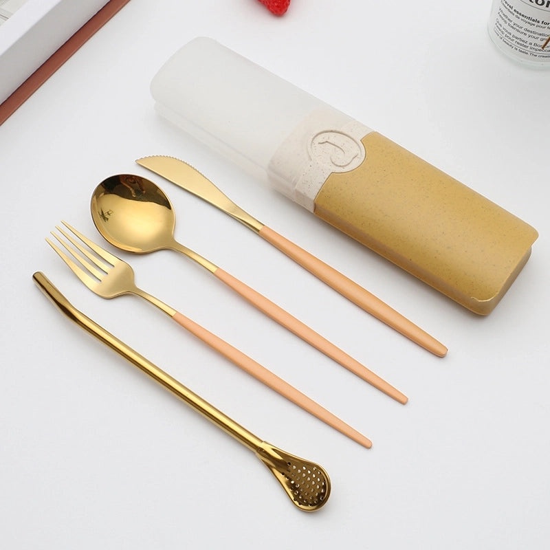 Retro Style Color Block Stainless Steel Fruit Spoon Knife Fork Set|Kitchen & Dining Cutlery Sets