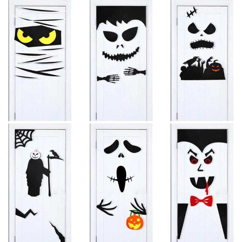 Halloween Pumpkin Spider Web Felt Door Sticker Minimalist Holiday Party Decor|Home Decor