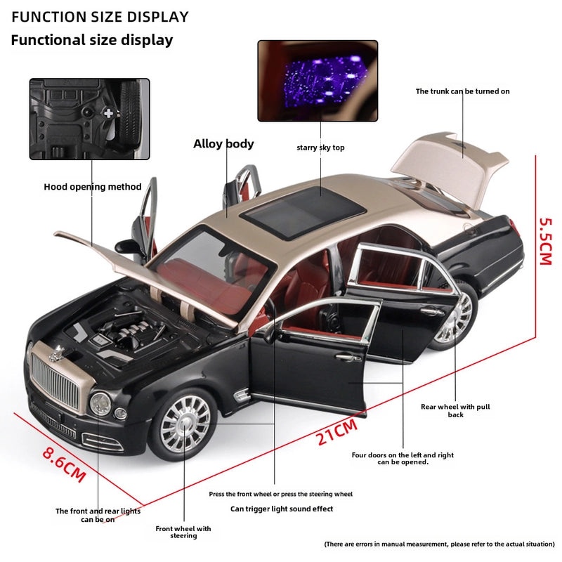 1:24 Scale Alloy Mulsanne Car Model with Sound and Light, Open Top Simulation Toy for Kids|儿童玩具