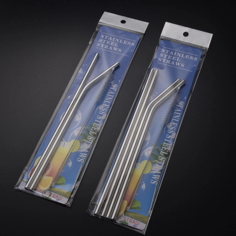 Stainless Steel Reusable Straw Set with Colorful Paper Card, Straight and Curved for Coffee, Milk Tea, Beverage | Drinkware & Bar Accessories