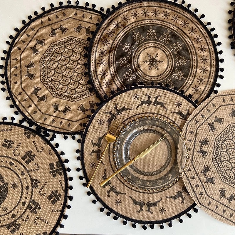 Nordic Christmas Tree and Santa Claus Jute Placemat for Holiday Table Decor|Home & Kitchen Table Linens