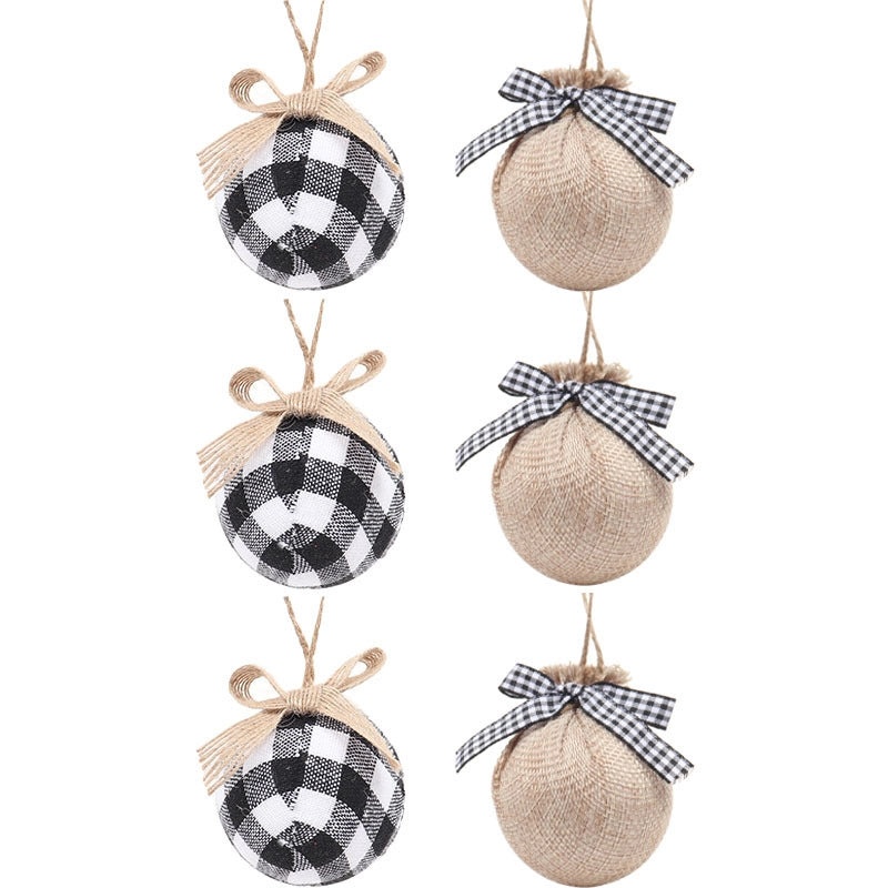 Christmas Plaid Cloth Balls 6cm & 8cm Black White Red Tree Hanging Decorative Ornaments|Christmas Decorations