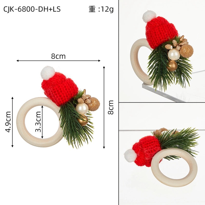 Cute Christmas Hat Wooden Yarn Napkin Ring, Casual Elegant Holiday Decor | Christmas Tableware