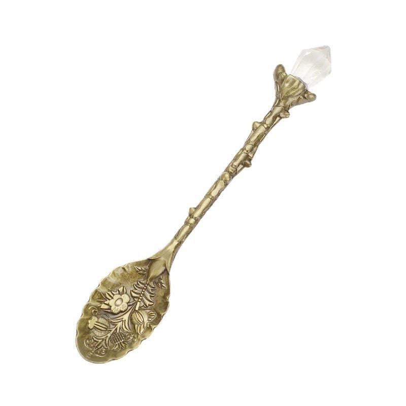 Nordic Vintage Crystal Head Alloy Leaf Spoon for Mug Coffee Ice Cream | Kitchen & Dining Utensils