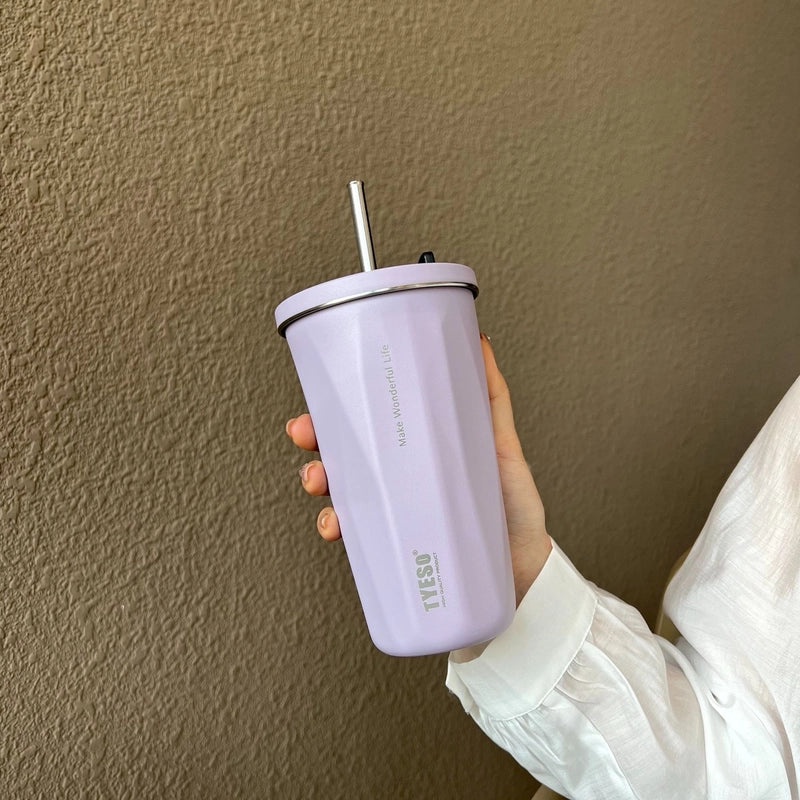 TYESO Taishuo Stainless Steel Insulated Coffee Cup with Straw and Ice Holder | Drinkware & Thermoses