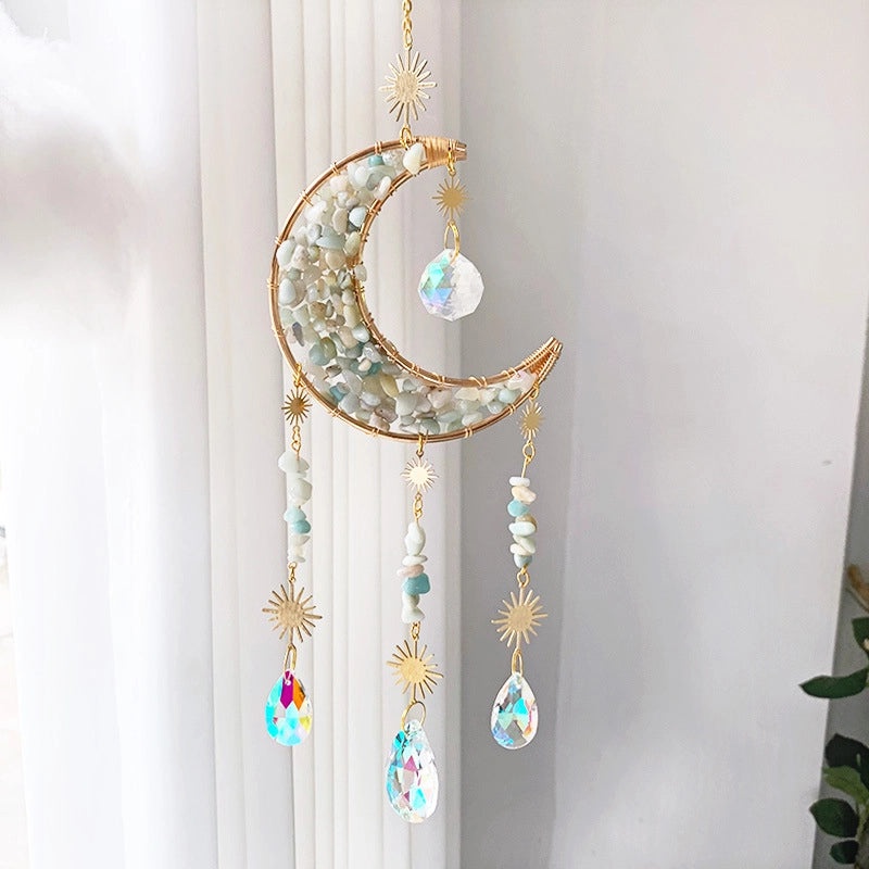 Geometric Star and Moon Crystal Metal Suncatcher Wind Chime | Home Decor & Wall Art