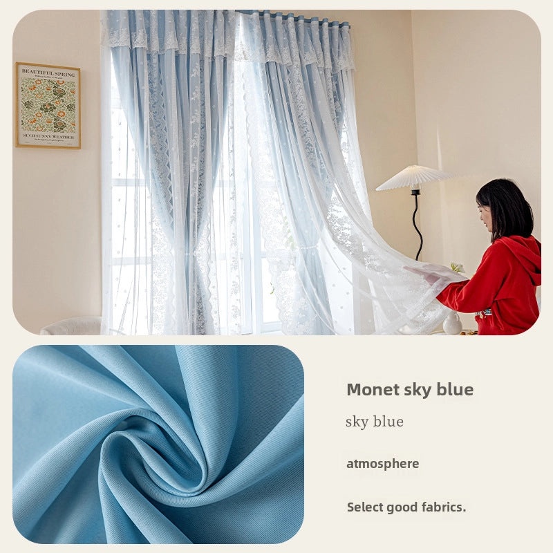 French Lace Hook & Loop Curtain Non-perforated Self-adhesive Bedroom Shading Net Red | Home Decor Curtains