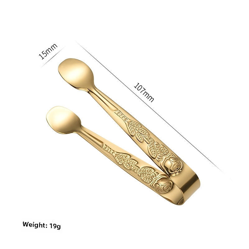 304 Stainless Steel Mini Ice Tongs Rose Pattern Wine Sugar Clip Durable Bar Accessories|Kitchen & Bar Tools