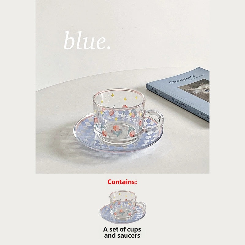 Summer New Arrival| Korean Style Coffee Cup & Saucer Set | French Afternoon Tea Premium Scented Glassware|Home & Kitchen