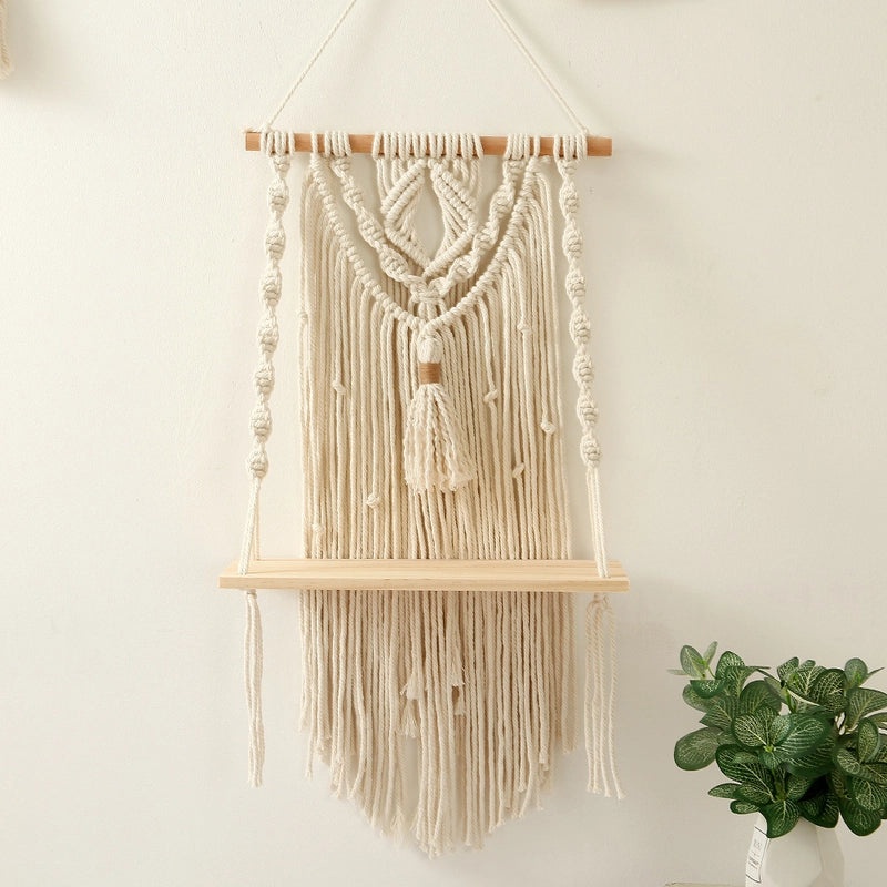 Bohemian Handwoven Cotton Rope Wall Hanging Shelf Storage Rack for Home Decor|Home Decor