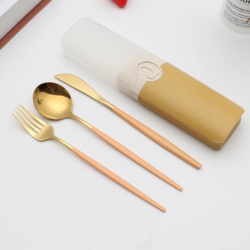 Retro Style Color Block Stainless Steel Fruit Spoon Knife Fork Set|Kitchen & Dining Cutlery Sets