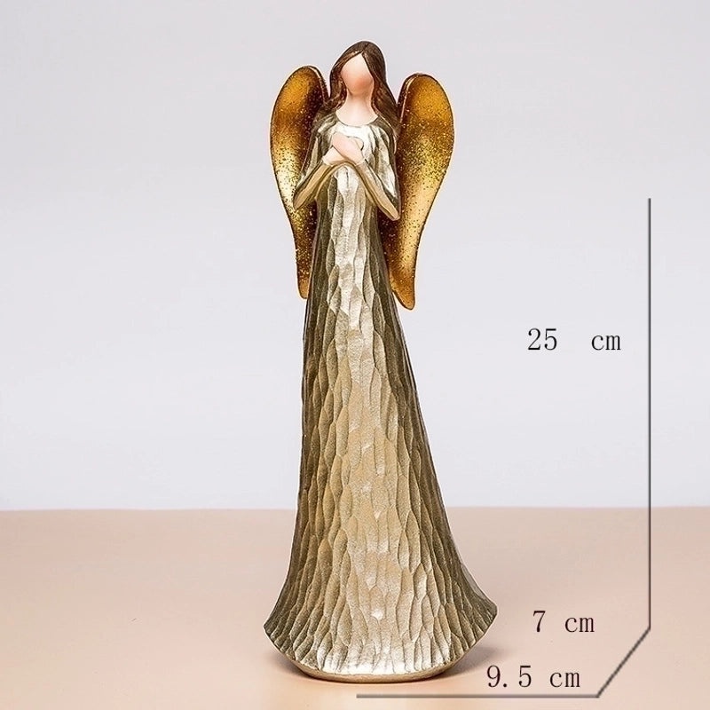 Golden Heart Angel Statue Resin Ornament | Home Decor & Collectibles