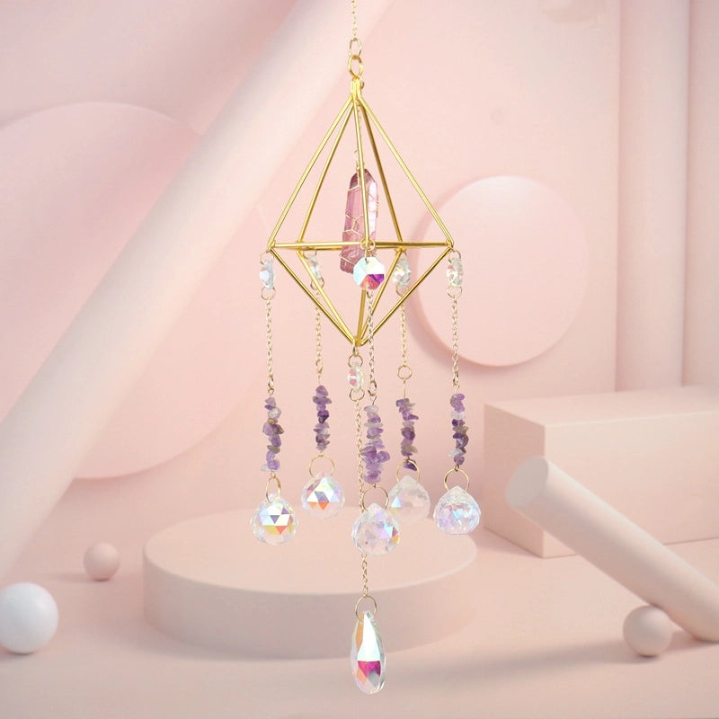 Minimalist Geometric Crystal Agate Suncatcher Wall Hanging | Home Decor