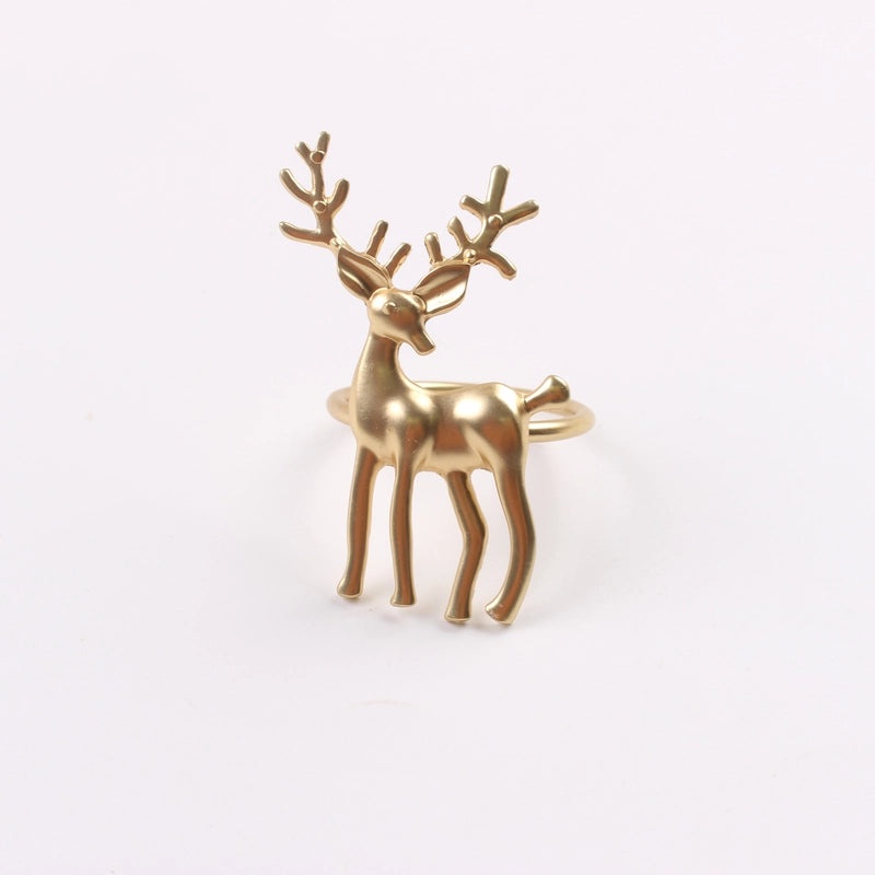 Festive Christmas Tree and Santa Claus Alloy Napkin Rings Set of 6 | Holiday Table Decor