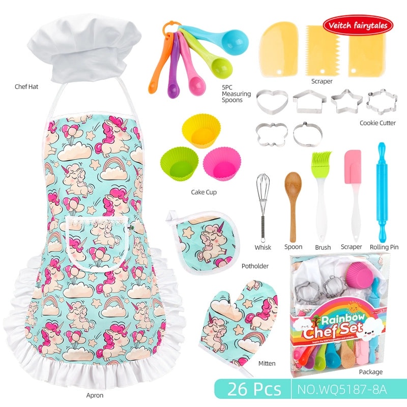 Kids Play Kitchen Set with Baking Tools Apron and Chef Hat for Girls|Toys & Games - Role Play & Dress Up