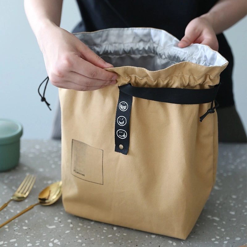 Cotton Linen Drawstring Insulation Bag Industrial Canvas Picnic Lunch Bag Japanese Style|Lunch Bags