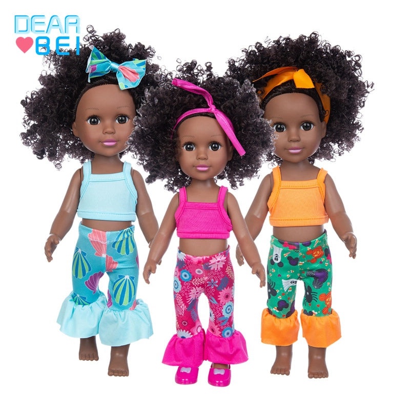 35cm Soft Rubber African Black Doll for Kids | Children's Toys