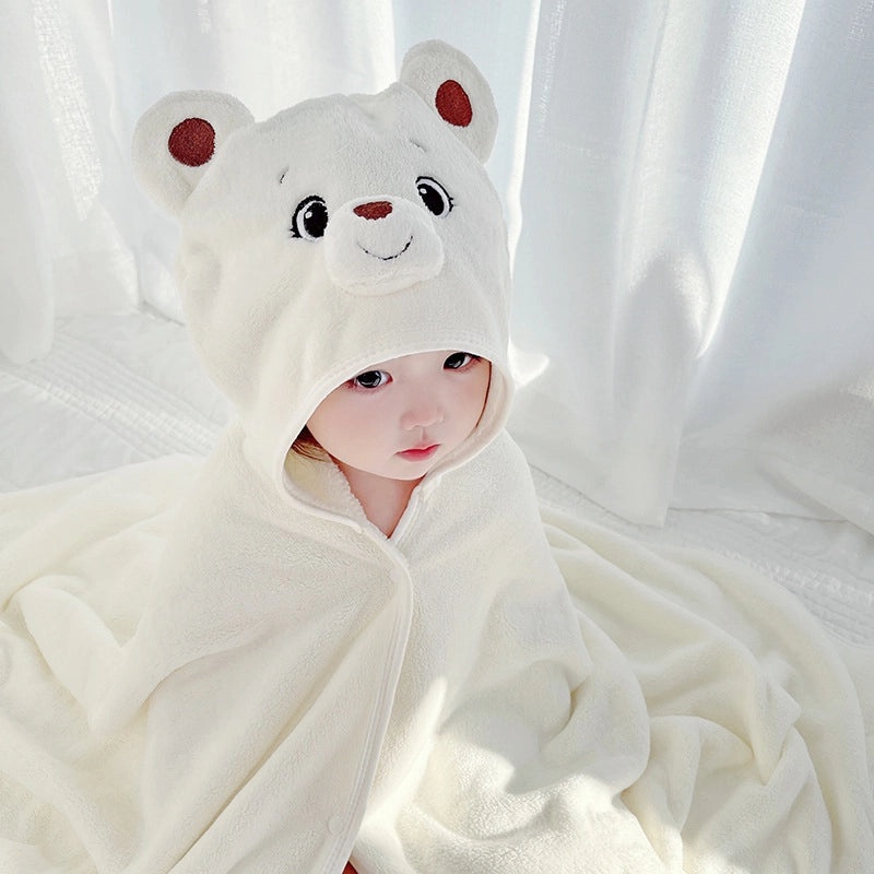 Baby Coral Fleece Hooded Cape Soft Cartoon Animal Kids Hooded Cloak Bath Towel for Spring and Autumn|Children's Bath Accessories
