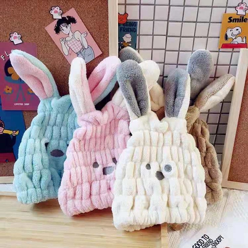 Cute Rabbit Ear Hair Drying Cap Quick-Dry Absorbent Towel for Kids | Kids Hair Accessories
