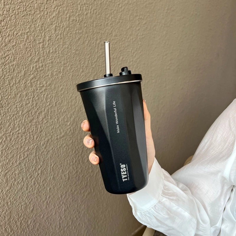 TYESO Taishuo Stainless Steel Insulated Coffee Cup with Straw and Ice Holder | Drinkware & Thermoses