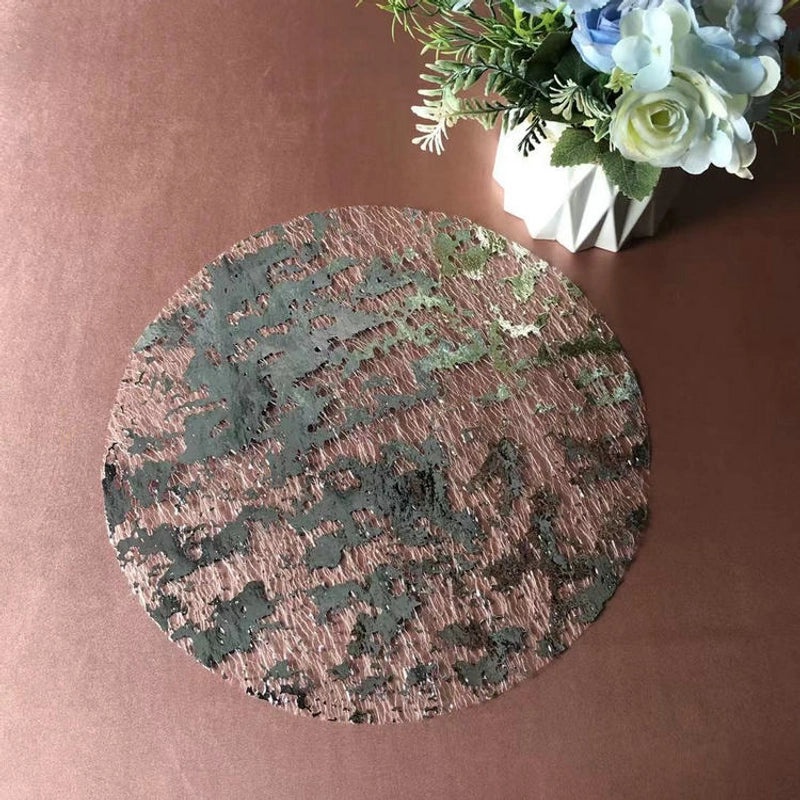 Disposable Gold Foil Round Placemat Metal Grid Design Elegant Table Mat | Tableware & Dining Accessories