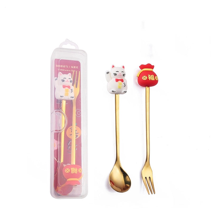 Festive Animal Santa Claus Stainless Steel Cutlery Set 2 Pieces|Kitchen & Dining Tableware