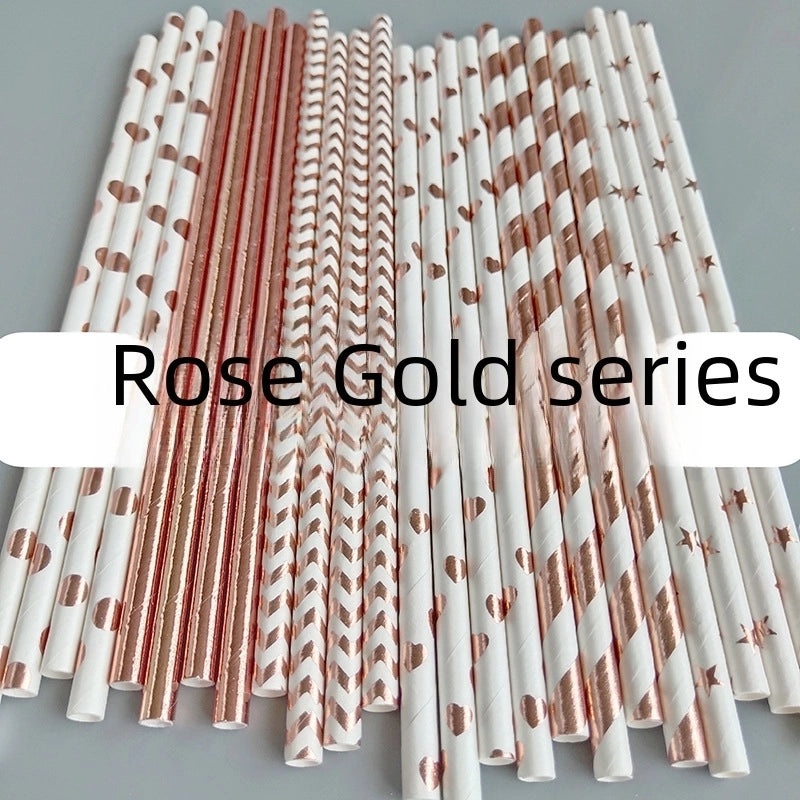 400pcs Rose Gold Paper Straws Disposable Decorative Straws for Parties Pastries Beverages|Party Supplies