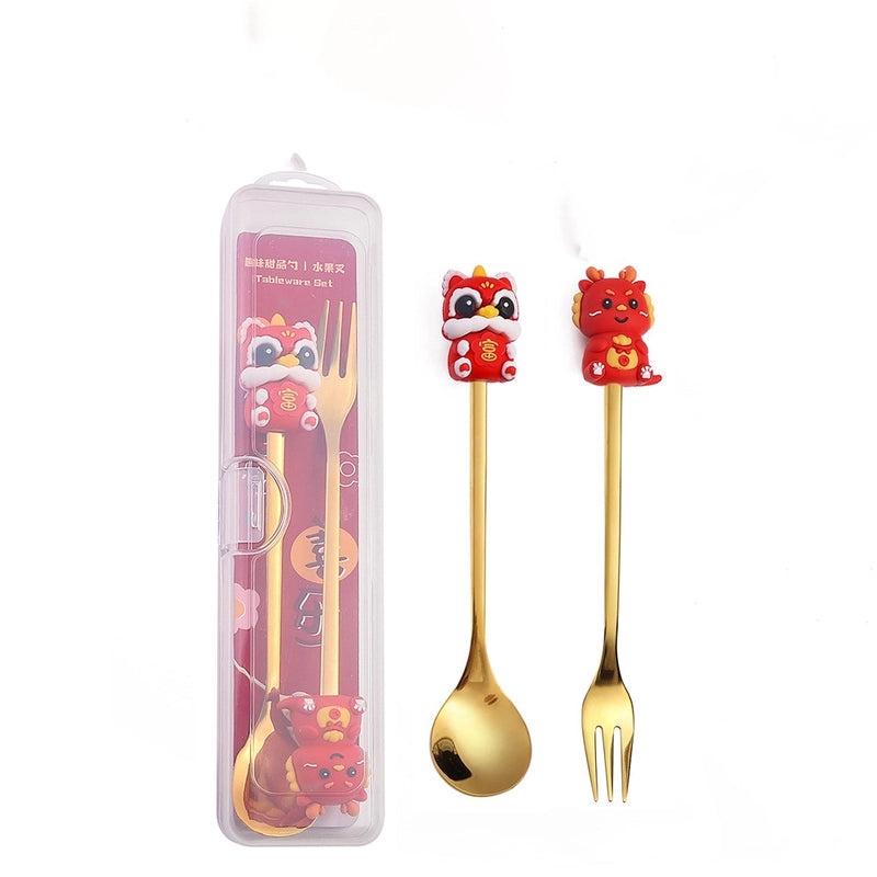 Festive Animal Santa Claus Stainless Steel Cutlery Set 2 Pieces|Kitchen & Dining Tableware
