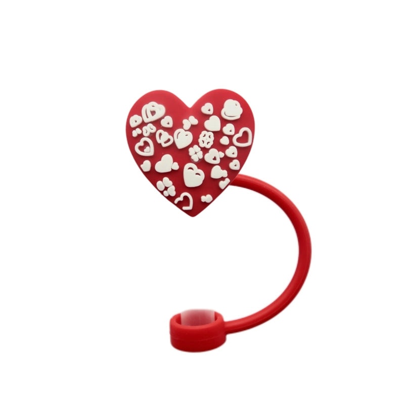 Valentine's Day Red Heart Silicone Straw Caps, 10 Pieces Set | Drinkware Accessories