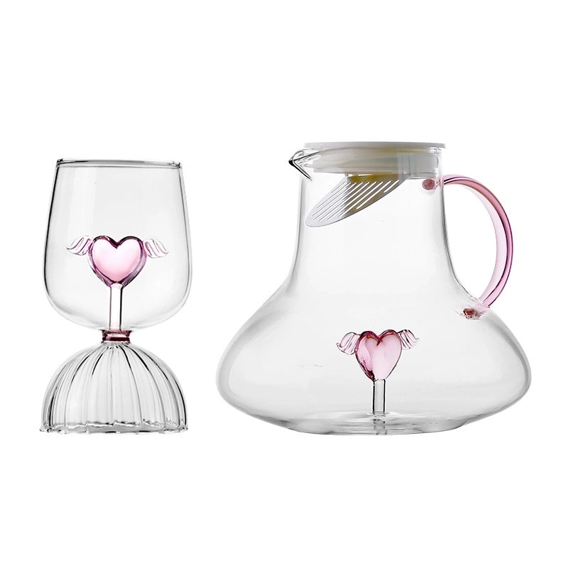 Red Heart Winged Glass Teapot Stylish Design 1 Piece|Kitchen & Dining
