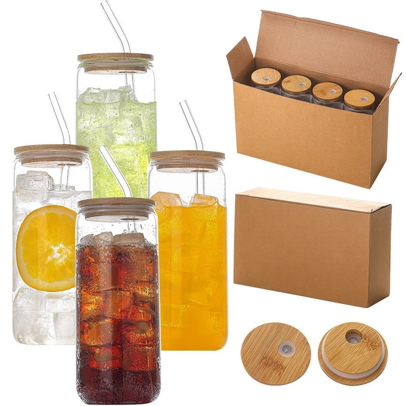 Transparent Borosilicate Glass Straw Cup with Lid for Coke Juice Coffee Milk Tea Cold Drinks | Drinkware & Glassware