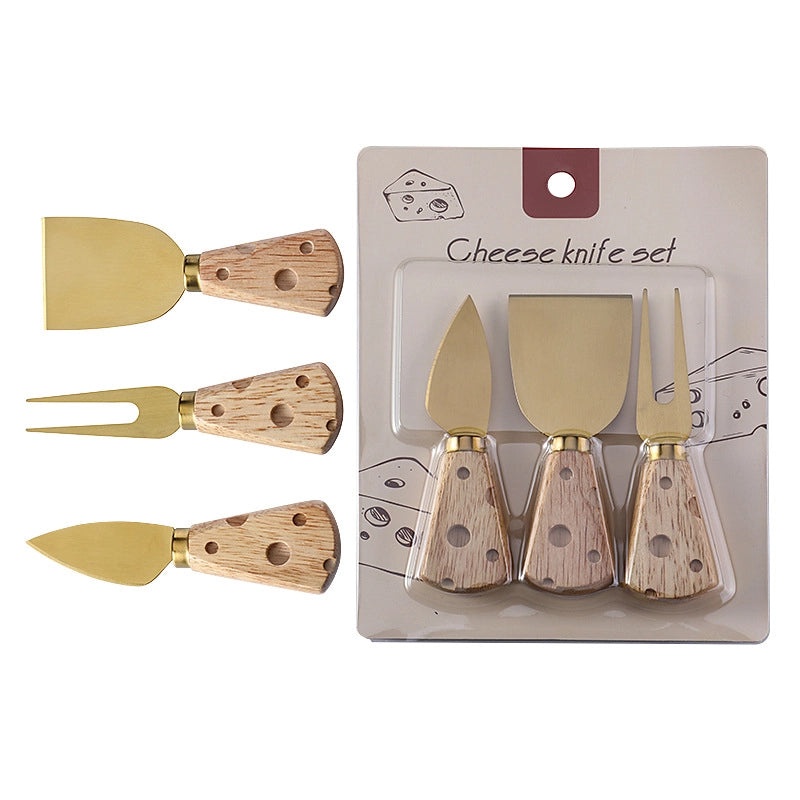 Rubber Handle Wooden Cheese Knife Set with Cardboard Packaging | Kitchen & Dining Cutlery Sets