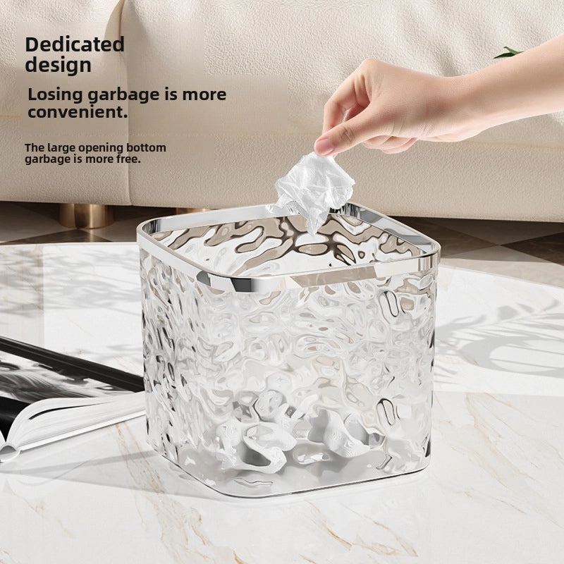 Mini Desktop Push-Open Trash Can Elastic Lid Sanitary Garbage Bin with Glacier Pattern for Car and Home Use|Home & Kitchen Storage