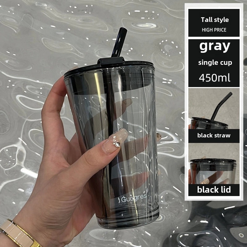 Northern Lights Glass Straw Cup Portable Household Student Drinkware Trendy Couple Small High-Value Cup|Kitchen & Dining