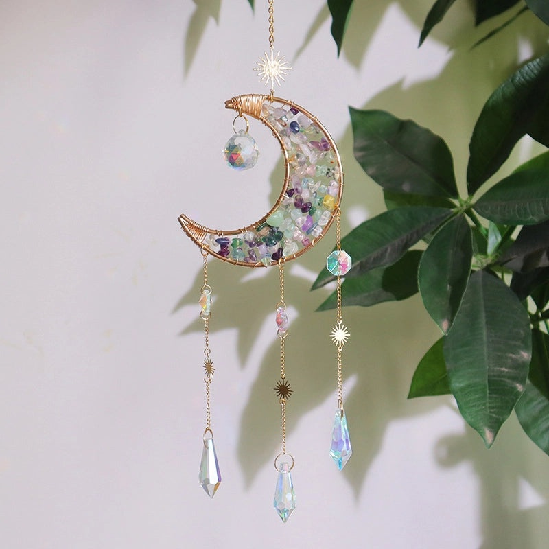 Geometric Star and Moon Crystal Metal Suncatcher Wind Chime | Home Decor & Wall Art