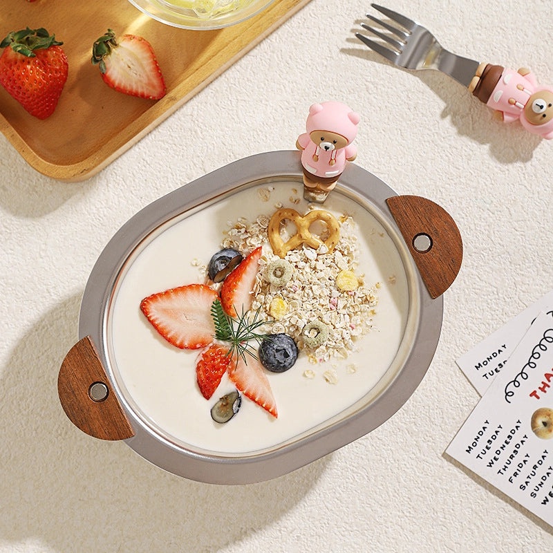 Korean Stainless Steel Bowl with Handle 304 Creative Dessert Soup Salad Bowl Cute Bear Design|Kitchen & Dining