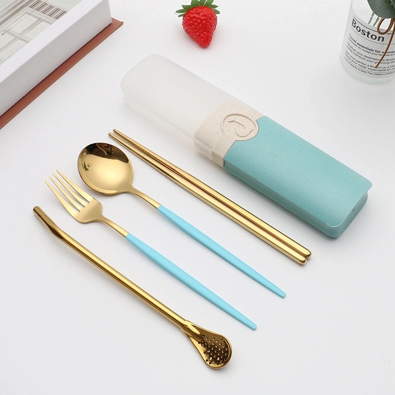 Retro Style Color Block Stainless Steel Fruit Spoon Knife Fork Set|Kitchen & Dining Cutlery Sets
