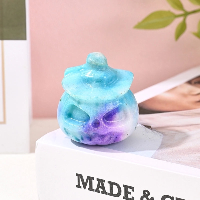 Handcrafted Minimalist Pumpkin Head Natural Stone Ornament | Home Decor & Seasonal Decorations